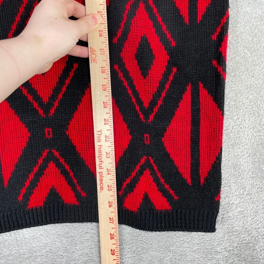American Pride Sweater Mens Large Red Diamond Geometric Knit Vintage 90s USA
